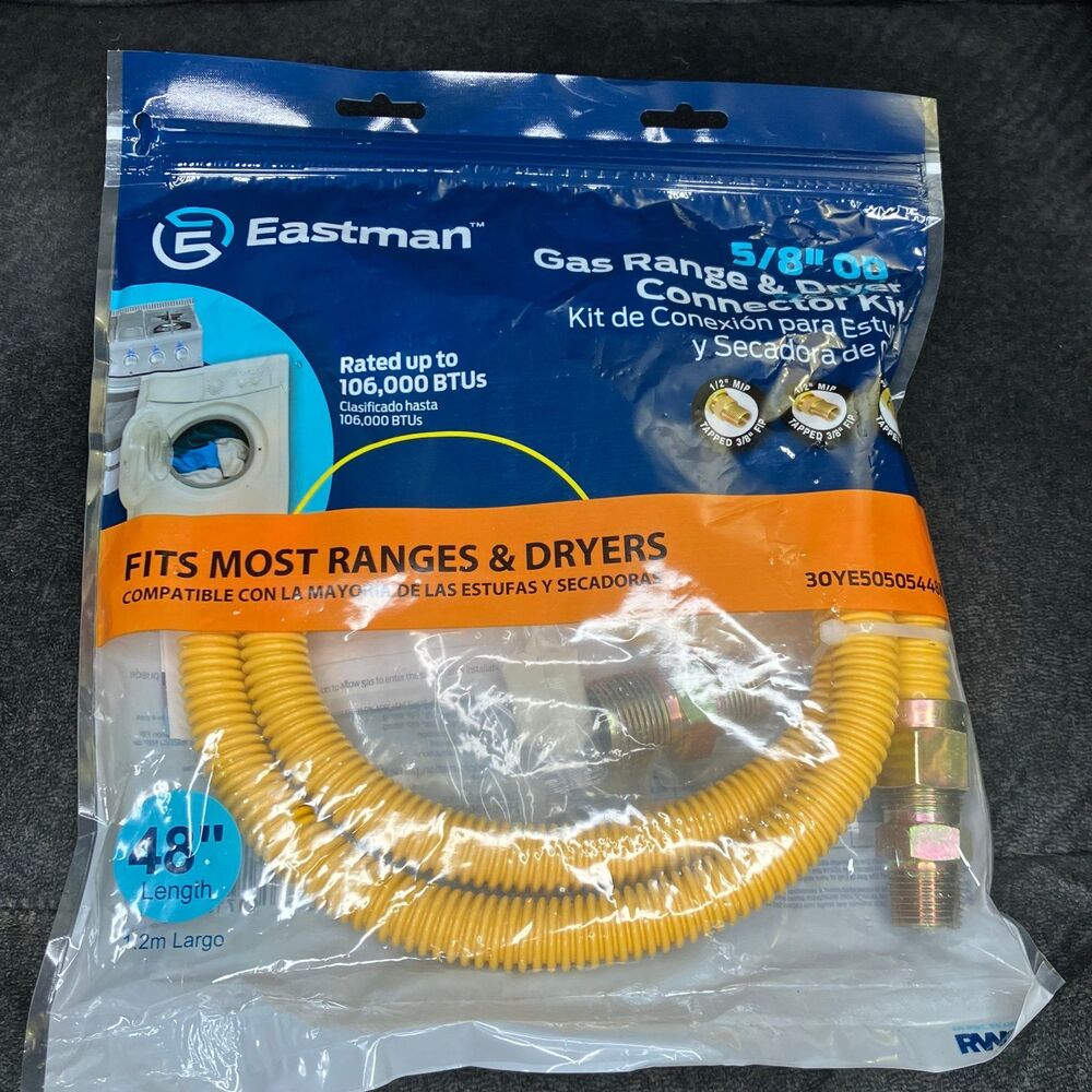 Eastman 5/8" OD Gas Range & Dryer Connector Kit Fits Most Ranges & Dryers 48"